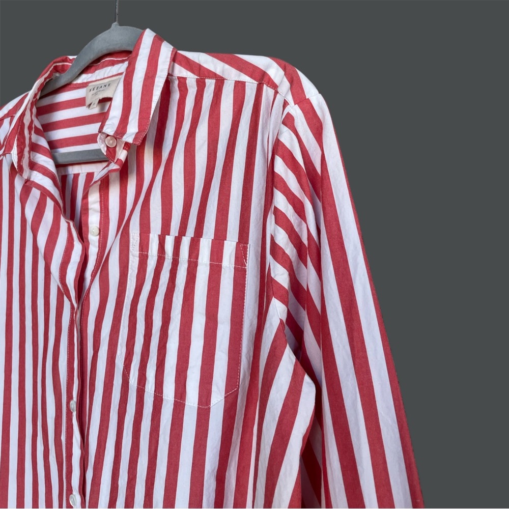 Sezane Coral and White Striped Button-Down Shirt - Picture 10 of 16